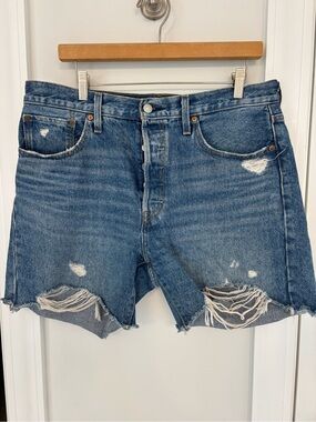 Levi’s 501 Distressed High-Rise Women's Denim Shorts - Blue